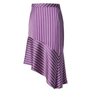 Banana Republic Purple Stripe Asymmetrical Midi Skirt Size 10 Modern Chic